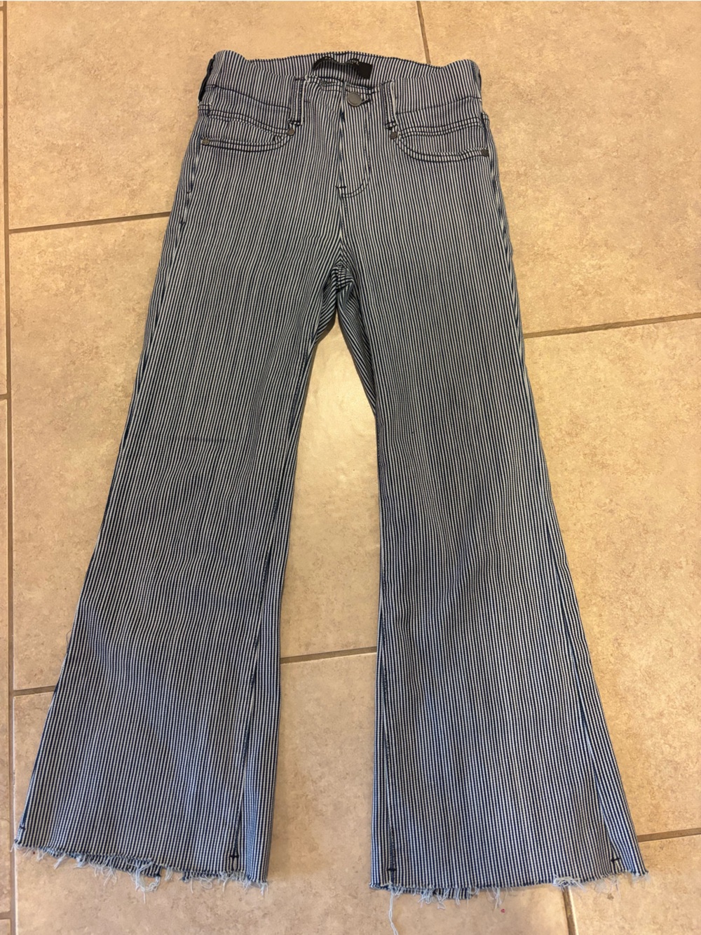 Liverpool Blue and White Pinstripe Wide-Leg Jeans